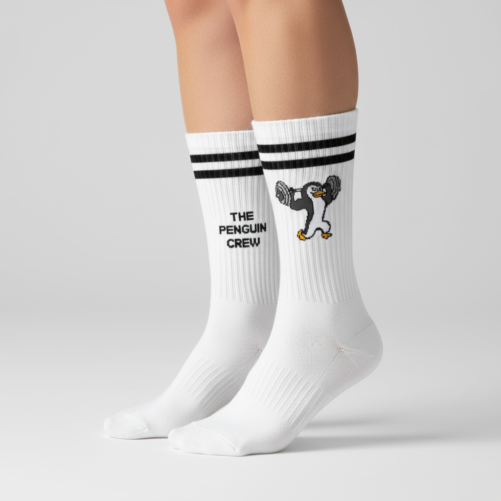 Calcetines de pingüino fitness con rayas negras, ideales para entrenamientos y streetwear